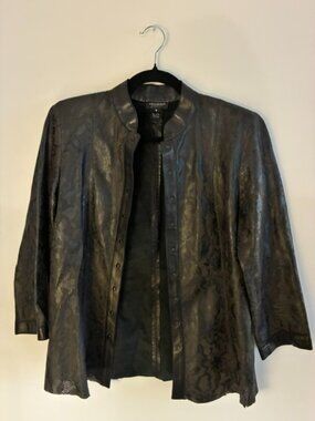 Collezione Juliana Black Lambskin Leather Jacket Laser Cut Floral Lace Size S